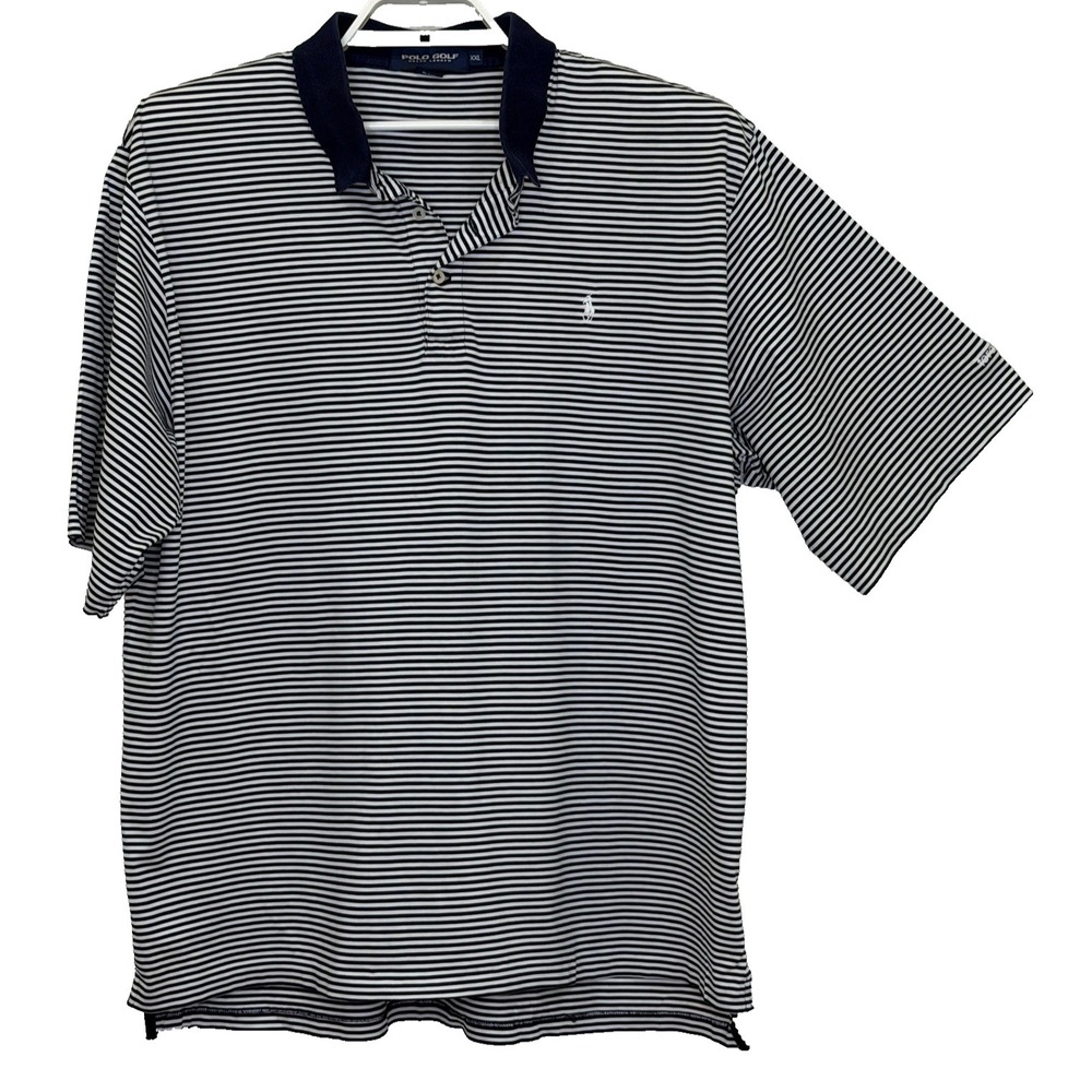 Ralph Lauren Polo Golf Polo‎ Shirt Mens XXL Dark Blue Striped Short Sleeve Pony